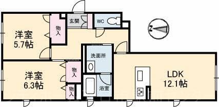 広島電鉄宮島線 佐伯区役所前駅 徒歩7分 3階建 築6年(2LDK/1階)の間取り写真