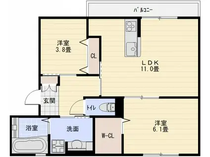 エクセレント曙川東Ⅱ(2LDK/1階)の間取り写真