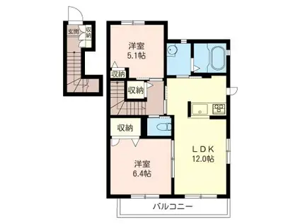エスポワールC棟(2LDK/1階)の間取り写真