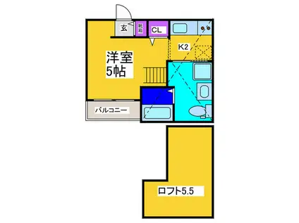 LUNA堺東(1K/2階)の間取り写真