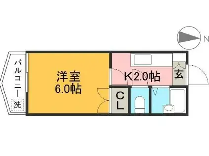 スカイプラザ新田(1K/6階)の間取り写真