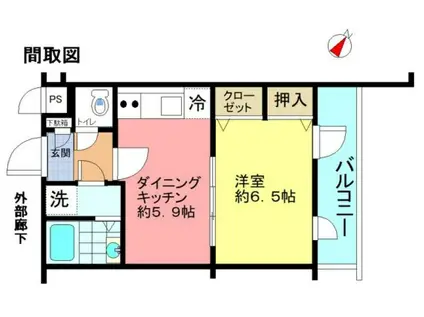 ウィンベルデュエット宮原 第2(1DK/4階)の間取り写真