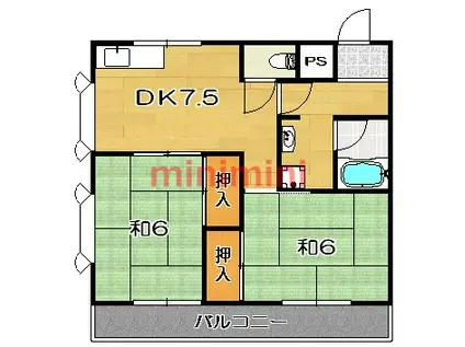 大塚チェリーハイツ8(2DK/3階)の間取り写真