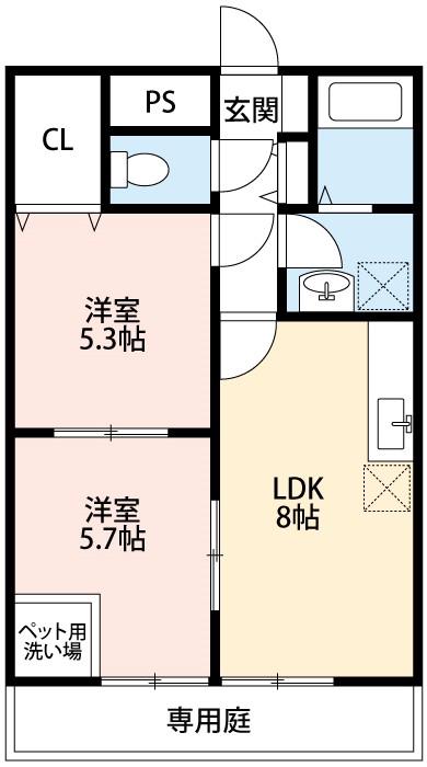 リベルテウイング(2LDK/2階)の間取り写真