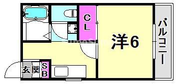 リバーサイド山手A棟(1K/2階)の間取り写真