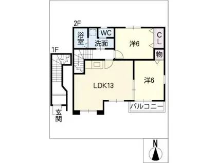 パークメゾンI(2LDK/2階)の間取り写真