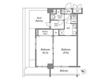 ルクレ代田橋(2K/8階)の間取り写真