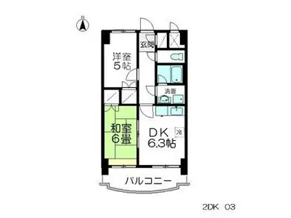 ロイヤルヒルズ柳生III(2DK/3階)の間取り写真