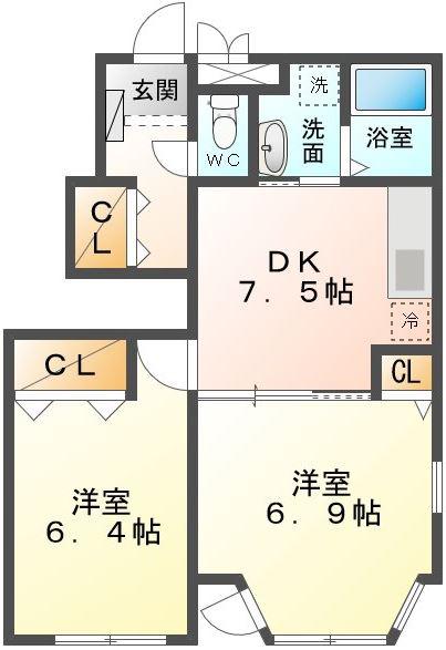 フィオーレ政枝B(2DK/1階)の間取り写真