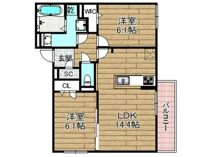 D-RESIDENCE下田部A棟(2LDK/2階)の間取り写真