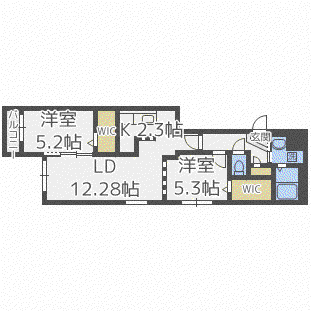 AOAKUA東札幌(2LDK/2階)の間取り写真