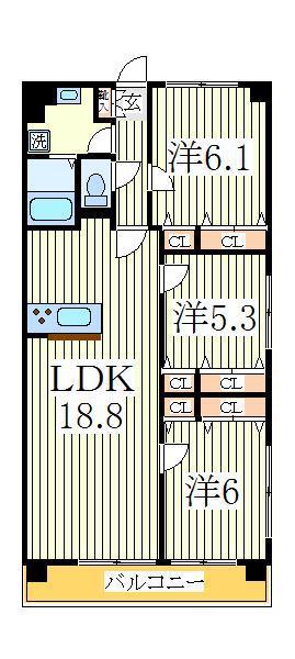 ホビアル・フェンテ(3LDK/3階)の間取り写真