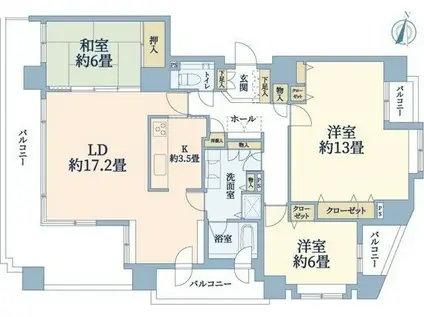 ライフプラザ北2条(3LDK/5階)の間取り写真