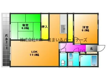 本多ハイツ長門石(2LDK/5階)の間取り写真