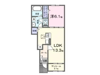 ル・レーヴI(1LDK/1階)の間取り写真