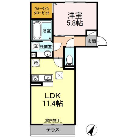 コンフィデンスK.S合志(1LDK/1階)の間取り写真
