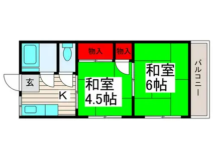 鈴木コーポ(2K/2階)の間取り写真