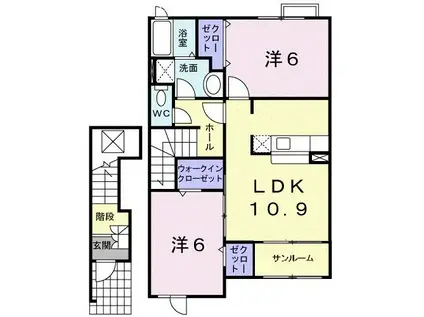 ラック ヴィラII A(2LDK/2階)の間取り写真