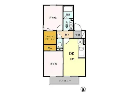 ウィルモアノナカガーデン B棟(2DK/1階)の間取り写真