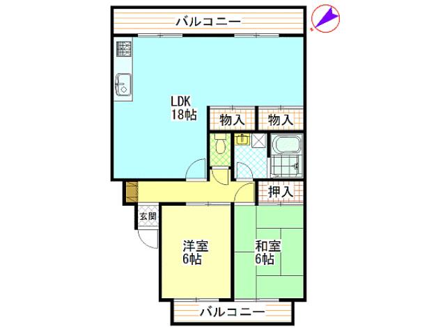ハイコーポヤスダⅠ(2LDK/3階)の間取り写真