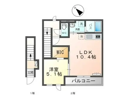 フェリーチェ(1LDK/2階)の間取り写真