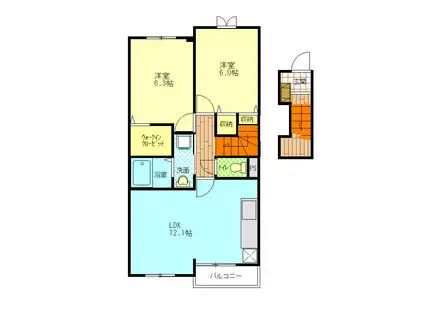 ラ・カンパーニャ A棟(2LDK/2階)の間取り写真