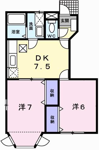 クレストヨコセキ(2DK/1階)の間取り写真