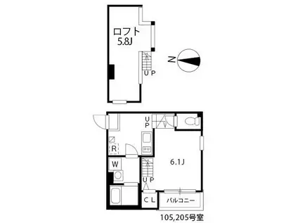 ハーモニーテラス松園(1K/2階)の間取り写真