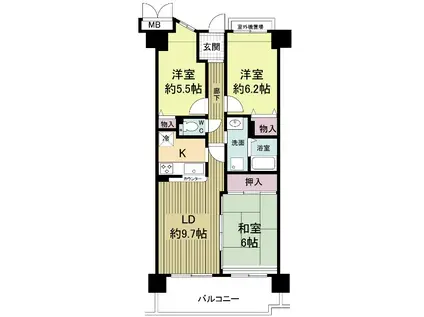 グレーシィ須磨アルテピアIII番街1期棟(3LDK/9階)の間取り写真