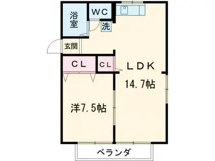 ロジュメントB(1LDK/2階)の間取り写真
