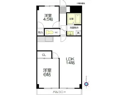 メゾンベルファーレ(2LDK/6階)の間取り写真