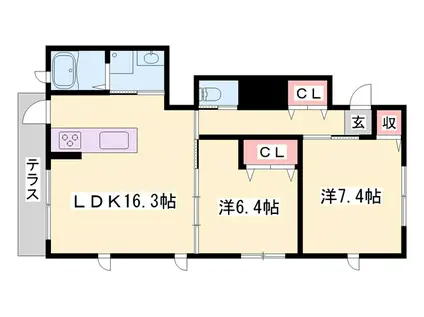 セントラヴィーヌ山手V(2LDK/1階)の間取り写真