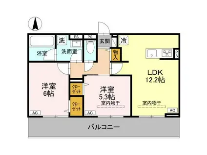 前橋市天川原町一丁目PJ(2LDK/2階)の間取り写真