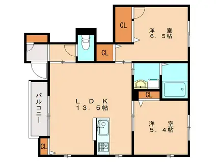 VILLACE板付 B棟(2LDK/1階)の間取り写真