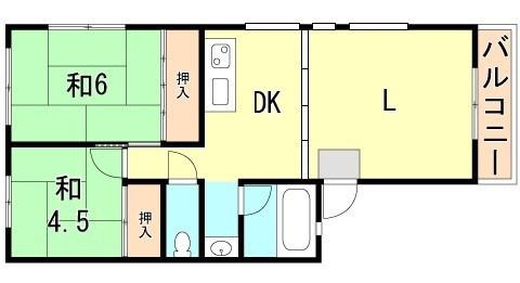 ランマンション(2LDK/3階)の間取り写真