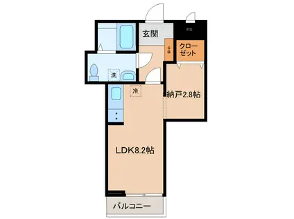 メリディアン多賀城南宮 弐番館(1SK/2階)の間取り写真