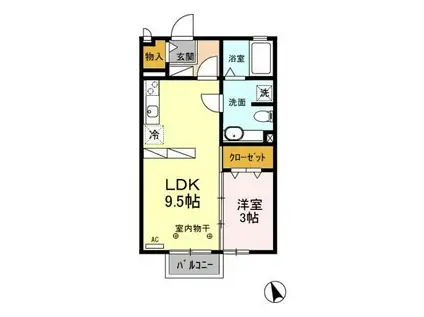 エスポワール川田B(1LDK/2階)の間取り写真