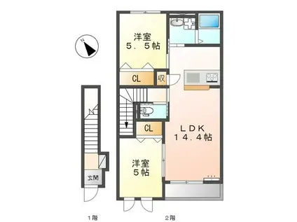LA CIMA(2LDK/2階)の間取り写真