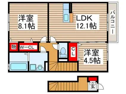 アモールIIC(2LDK/2階)の間取り写真
