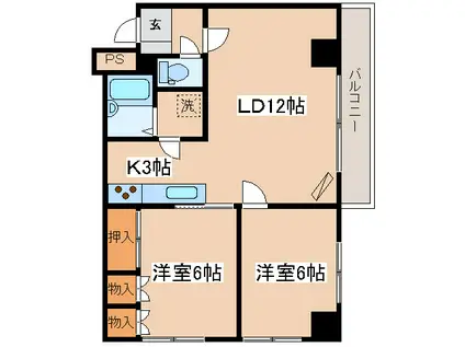 プレジデント城山(2LDK/4階)の間取り写真