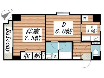 サンアーバン目黒(1DK/7階)の間取り写真