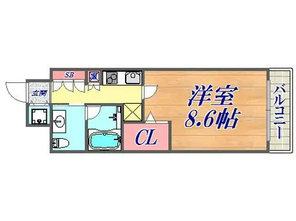 レジディア神戸磯上(1K/14階)の間取り写真