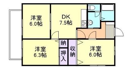 コーポマムA棟(3DK/2階)の間取り写真