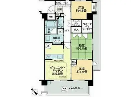 ライオンズマンション向ヶ丘遊園(3DK/1階)の間取り写真