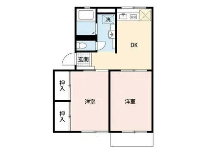 シティハイムアンシャンテB(2DK/1階)の間取り写真