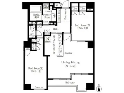 パークサイド・ウイングス(2LDK/5階)の間取り写真