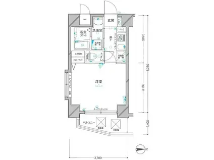 グリフィン武蔵小杉(1K/6階)の間取り写真