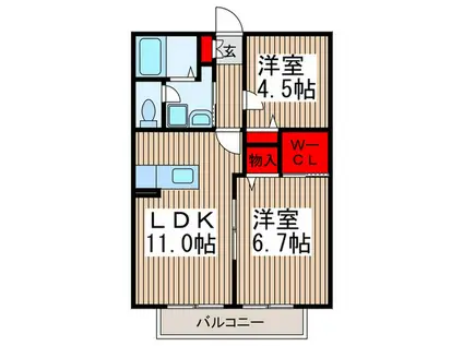 ウインザーコート壱番館(2LDK/1階)の間取り写真