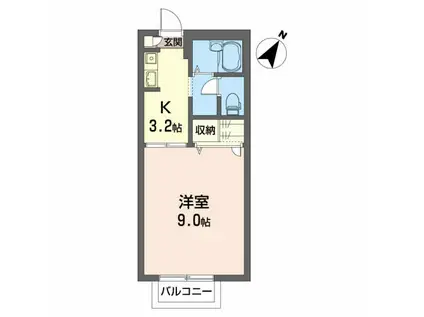 グリーン・ヴィレッジ(1K/1階)の間取り写真