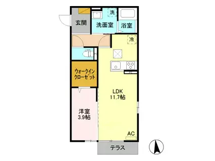 グランセ 龍舞町(1LDK/1階)の間取り写真